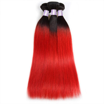 Red with Black Root Brazilian Straight Human Hair 3 Bundles - The Best Human Hair Weave and Human Hair Wigs