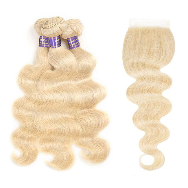 Silk Road Hair Brazilian Blonde Bundle Hair With Closure Color 613 Blonde Body Wave 3 Bundles With Lace Closure - The Best Human Hair Weave and Human Hair Wigs