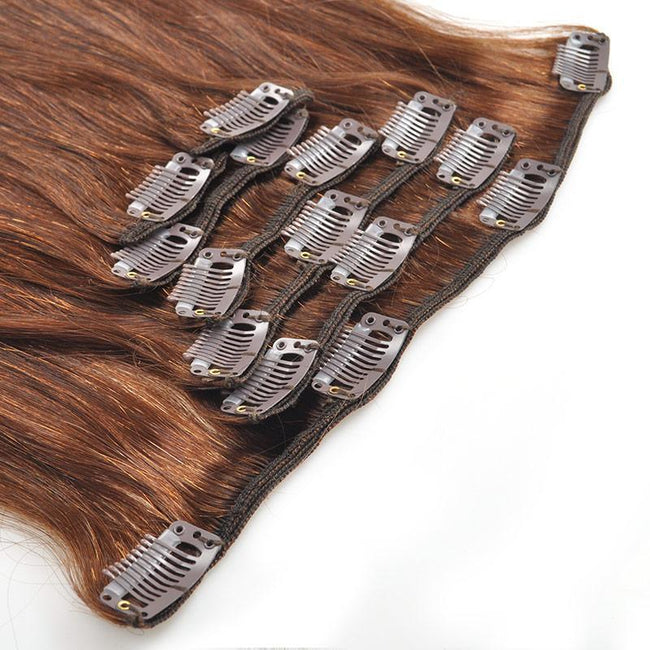#4 Light Brown Straight Hair Clip In Human Hair Extensions 18-22 Inches 7 Pieces/Set - The Best Human Hair Weave and Human Hair Wigs
