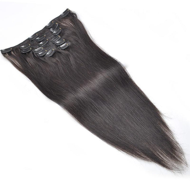 Straight Hair Clip In Hair Extensions 7 Pieces/Set Natural Black Color - The Best Human Hair Weave and Human Hair Wigs