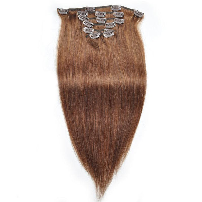 #4 Light Brown Straight Hair Clip In Human Hair Extensions 18-22 Inches 7 Pieces/Set - The Best Human Hair Weave and Human Hair Wigs