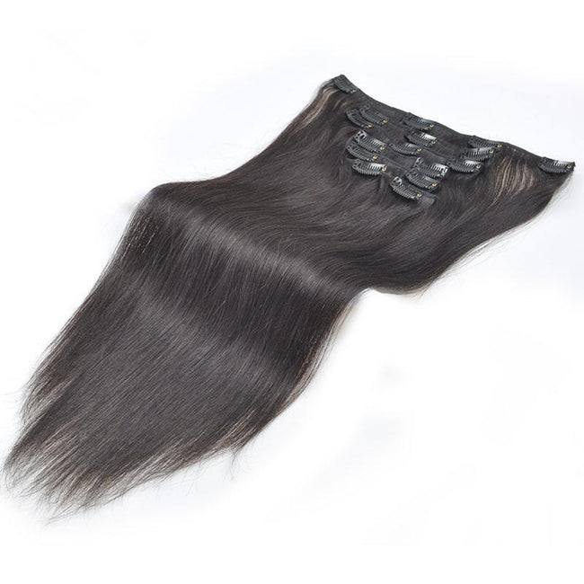Straight Hair Clip In Hair Extensions 7 Pieces/Set Natural Black Color - The Best Human Hair Weave and Human Hair Wigs