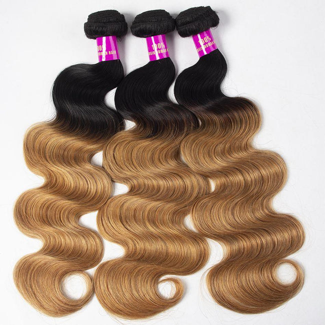 Ombre Color Hair 1B/27 Brazilian Body Wave 3 Bundles - The Best Human Hair Weave and Human Hair Wigs