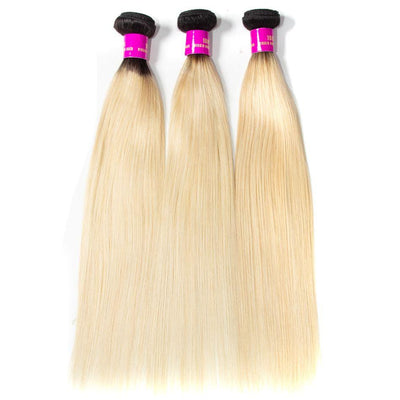 Ombre 1b/613 Black Root Blonde Brazilian Straight Human Hair 3 Bundles - The Best Human Hair Weave and Human Hair Wigs