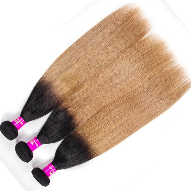 Honey Blonde Virgin Brazilian Straight Hair Color T1b/27 3 Bundles - The Best Human Hair Weave and Human Hair Wigs