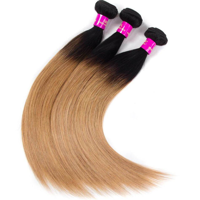Honey Blonde Virgin Brazilian Straight Hair Color T1b/27 3 Bundles - The Best Human Hair Weave and Human Hair Wigs