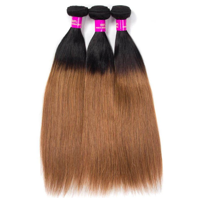 Medium Auburn Brown 1B/30 Hair Color Brazilian Straight Human Hair 3 Bundles - The Best Human Hair Weave and Human Hair Wigs
