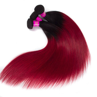 Burgundy with Black Root Brazilian Straight Human Hair 3 Bundles - The Best Human Hair Weave and Human Hair Wigs