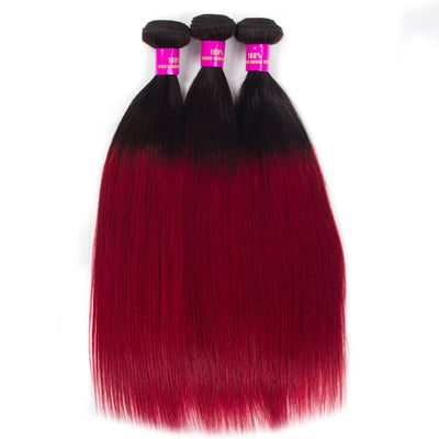 Burgundy with Black Root Brazilian Straight Human Hair 3 Bundles - The Best Human Hair Weave and Human Hair Wigs