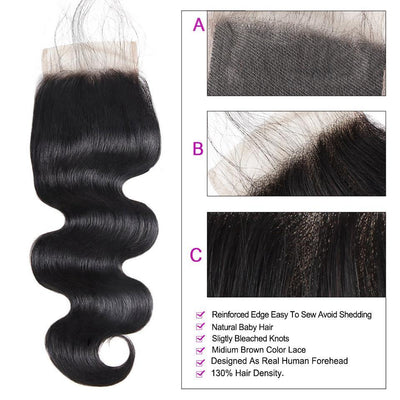 3 Bundles Body Wave Hair With 1 Free Lace Closure - The Best Human Hair Weave and Human Hair Wigs