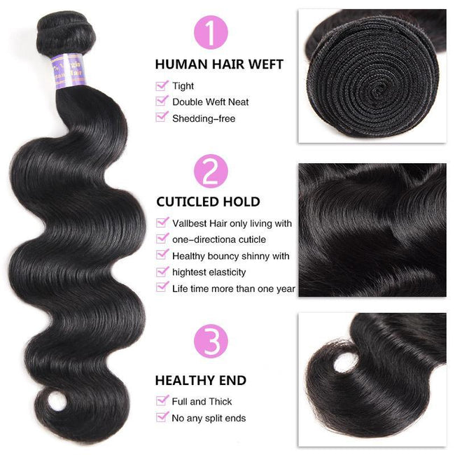 3 Bundles Body Wave Hair With 1 Free Lace Closure - The Best Human Hair Weave and Human Hair Wigs