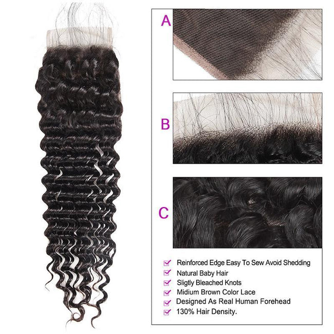 3 Bundles Deep Wave Hair With 1 Free Lace Closure - The Best Human Hair Weave and Human Hair Wigs