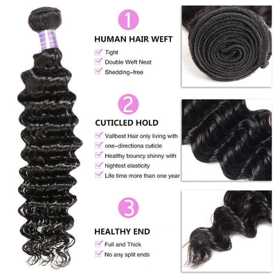 3 Bundles Deep Wave Hair With 1 Free Lace Closure - The Best Human Hair Weave and Human Hair Wigs