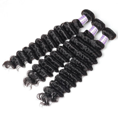 3 Bundles Deep Wave Hair With 1 Free Lace Closure - The Best Human Hair Weave and Human Hair Wigs