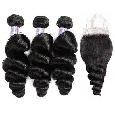 3 Bundles Loose Wave Hair With 1 Free Lace Closure - The Best Human Hair Weave and Human Hair Wigs