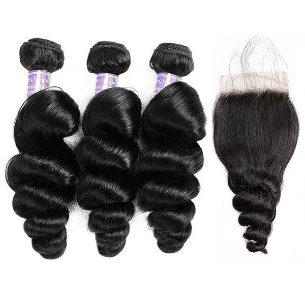 3 Bundles Loose Wave Hair With 1 Free Lace Closure - The Best Human Hair Weave and Human Hair Wigs