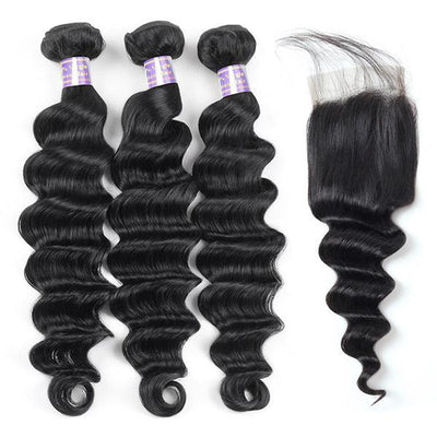 3 Bundles Loose Deep Wave Hair With 1 Free Lace Closure - The Best Human Hair Weave and Human Hair Wigs