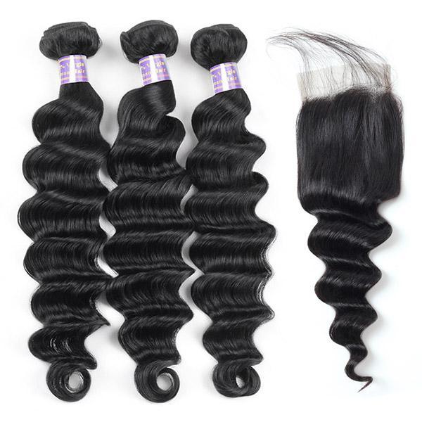 3 Bundles Loose Deep Wave Hair With 1 Free Lace Closure - The Best Human Hair Weave and Human Hair Wigs