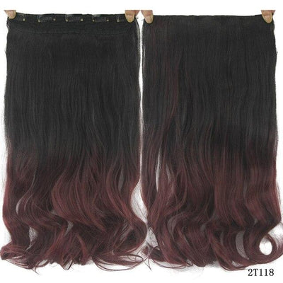 Soowee 60cm Long Wavy Brown to Blonde Women Hair High Tempreture Synthetic Ombre Hair Piece 5 Clip in Hair Extensions