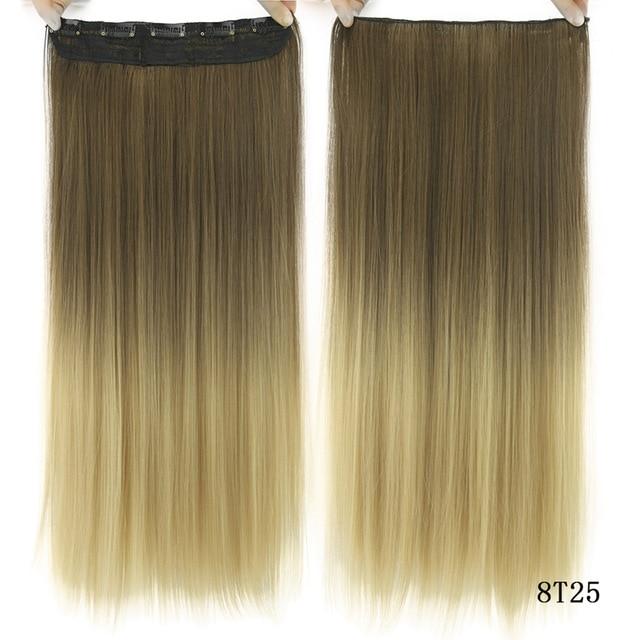 Soowee Long Straight Black to Gray Natural Color Women Ombre Hair High Tempreture Synthetic Hairpiece Clip in Hair Extensions
