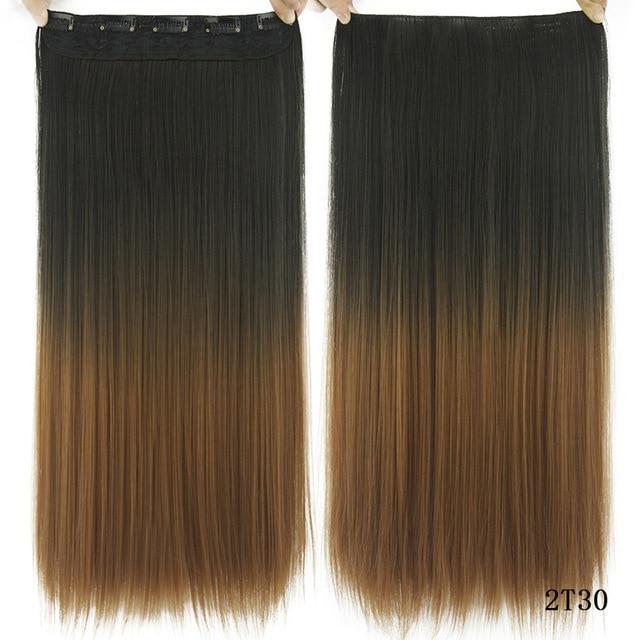 Soowee Long Straight Black to Gray Natural Color Women Ombre Hair High Tempreture Synthetic Hairpiece Clip in Hair Extensions