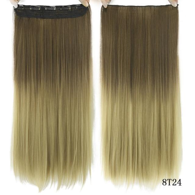 Soowee Long Straight Black to Gray Natural Color Women Ombre Hair High Tempreture Synthetic Hairpiece Clip in Hair Extensions