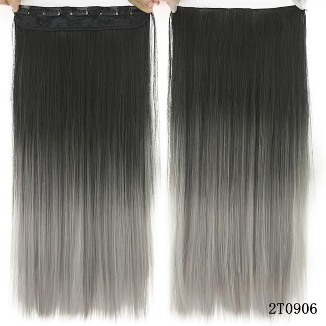 Soowee Long Straight Black to Gray Natural Color Women Ombre Hair High Tempreture Synthetic Hairpiece Clip in Hair Extensions