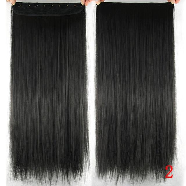 Soowee Long Straight Black to Gray Natural Color Women Ombre Hair High Tempreture Synthetic Hairpiece Clip in Hair Extensions