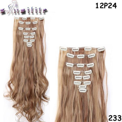 S-noilite 8Pcs/set Clip On Hair Extension 24 inch Natural & Thick Hairpieces Curly Synthetic Clip In Hair Extensions