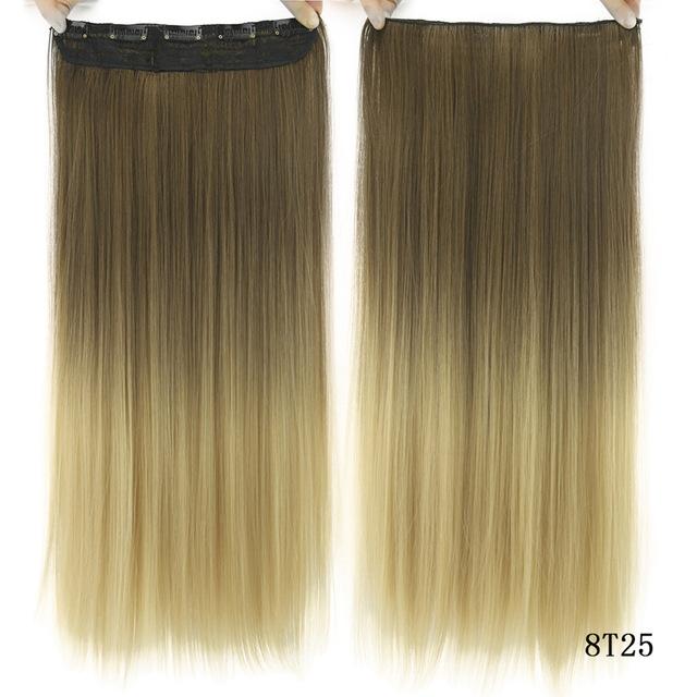 Soowee Long Straight Brown to Blonde Natural Color Women Ombre Hair High Tempreture Synthetic Hairpiece Clip in Hair Extensions