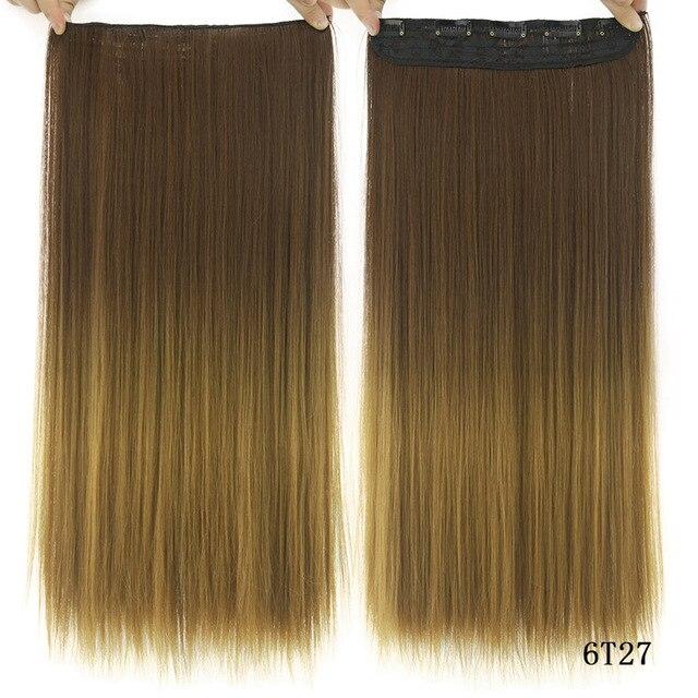 Soowee Long Straight Brown to Blonde Natural Color Women Ombre Hair High Tempreture Synthetic Hairpiece Clip in Hair Extensions