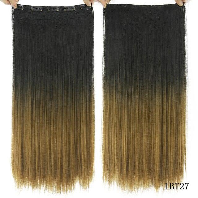 Soowee Long Straight Brown to Blonde Natural Color Women Ombre Hair High Tempreture Synthetic Hairpiece Clip in Hair Extensions