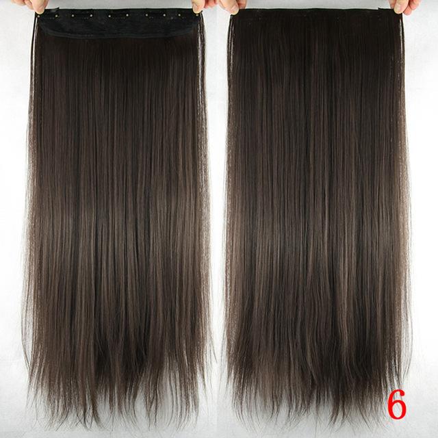 Soowee Long Straight Brown to Blonde Natural Color Women Ombre Hair High Tempreture Synthetic Hairpiece Clip in Hair Extensions