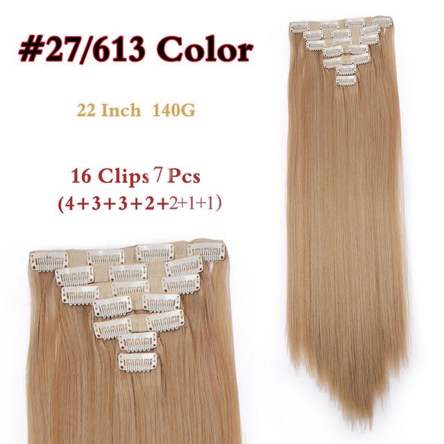 I's a wig 15 colors 16 clips Long Straight Synthetic Hair Extensions Clips in High Temperature Fiber Black Blonde Hairpiece