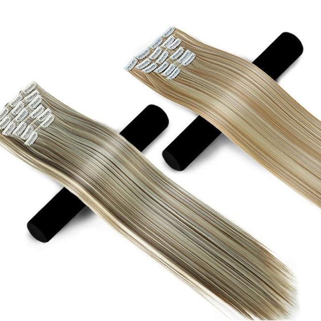 JINKAILI  12colors 24" 16 Clips in Hair Extensions Long Straight Synthetic Black Blonde Hairpieces 6Pcs/Set Heat Resistant False