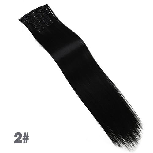 JINKAILI  12colors 24" 16 Clips in Hair Extensions Long Straight Synthetic Black Blonde Hairpieces 6Pcs/Set Heat Resistant False