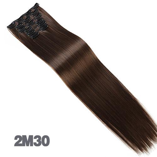 JINKAILI  12colors 24" 16 Clips in Hair Extensions Long Straight Synthetic Black Blonde Hairpieces 6Pcs/Set Heat Resistant False