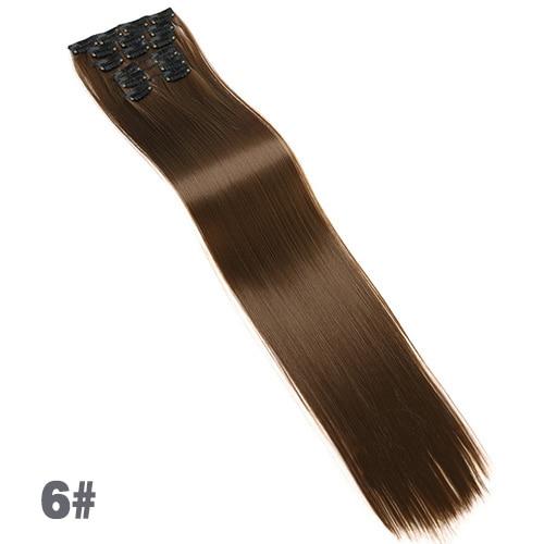 JINKAILI  12colors 24" 16 Clips in Hair Extensions Long Straight Synthetic Black Blonde Hairpieces 6Pcs/Set Heat Resistant False