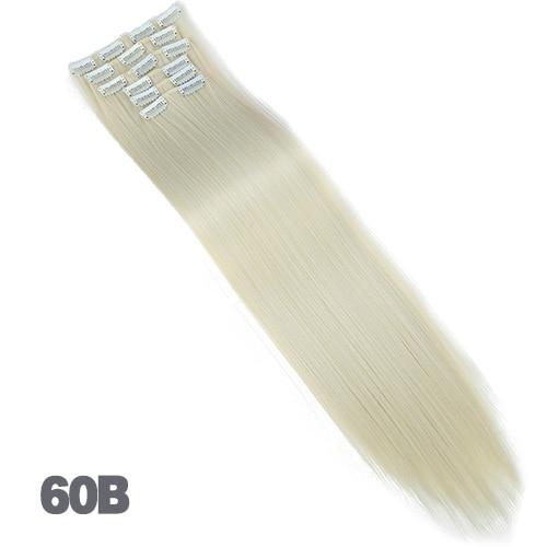 JINKAILI  12colors 24" 16 Clips in Hair Extensions Long Straight Synthetic Black Blonde Hairpieces 6Pcs/Set Heat Resistant False
