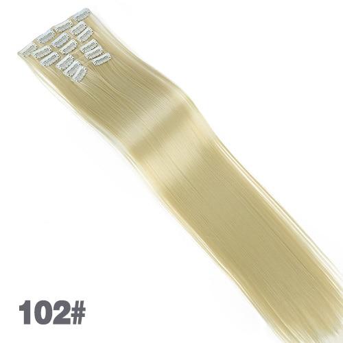 JINKAILI  12colors 24" 16 Clips in Hair Extensions Long Straight Synthetic Black Blonde Hairpieces 6Pcs/Set Heat Resistant False