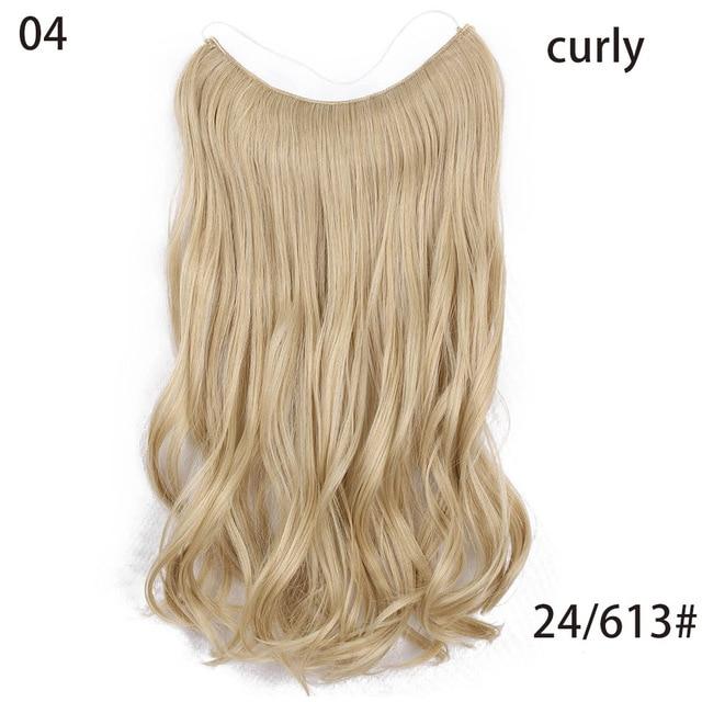 AISI HAIR 22 inch No Clips Invisible in Hair Extensions Secret Fish Line Straight and Wave Synthetic hairs High Tempreture Fribe