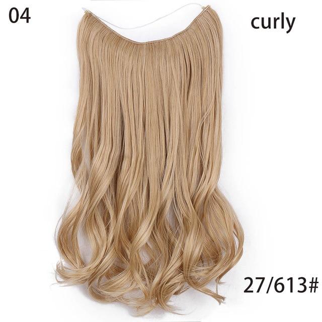 AISI HAIR 22 inch No Clips Invisible in Hair Extensions Secret Fish Line Straight and Wave Synthetic hairs High Tempreture Fribe