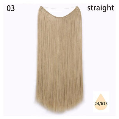 AISI HAIR 22 inch No Clips Invisible in Hair Extensions Secret Fish Line Straight and Wave Synthetic hairs High Tempreture Fribe