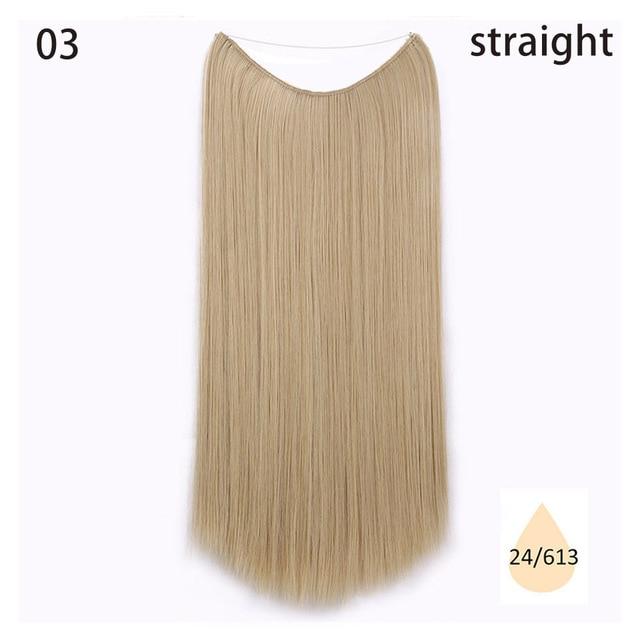 AISI HAIR 22 inch No Clips Invisible in Hair Extensions Secret Fish Line Straight and Wave Synthetic hairs High Tempreture Fribe