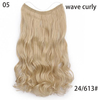 AISI HAIR 22 inch No Clips Invisible in Hair Extensions Secret Fish Line Straight and Wave Synthetic hairs High Tempreture Fribe