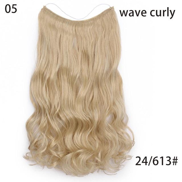AISI HAIR 22 inch No Clips Invisible in Hair Extensions Secret Fish Line Straight and Wave Synthetic hairs High Tempreture Fribe