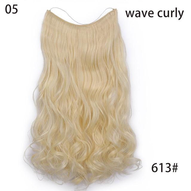 AISI HAIR 22 inch No Clips Invisible in Hair Extensions Secret Fish Line Straight and Wave Synthetic hairs High Tempreture Fribe