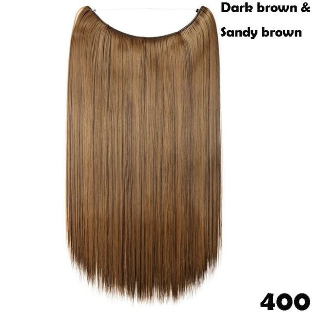 SNOILITE 20 inches Invisible Wire No Clips in Hair Extensions Secret Fish Line Hairpieces long Straight natual hair synthetic