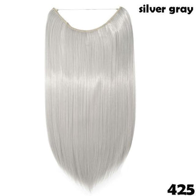 SNOILITE 20 inches Invisible Wire No Clips in Hair Extensions Secret Fish Line Hairpieces long Straight natual hair synthetic