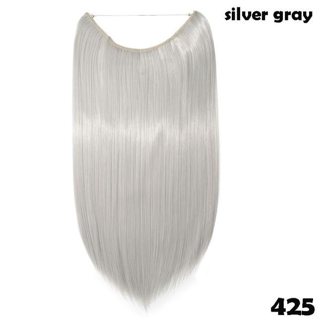 SNOILITE 20 inches Invisible Wire No Clips in Hair Extensions Secret Fish Line Hairpieces long Straight natual hair synthetic